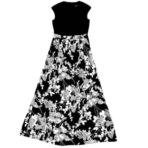 Alex Evenings Black Gray Floral Skirted Gown 8 - Picture 3 of 8